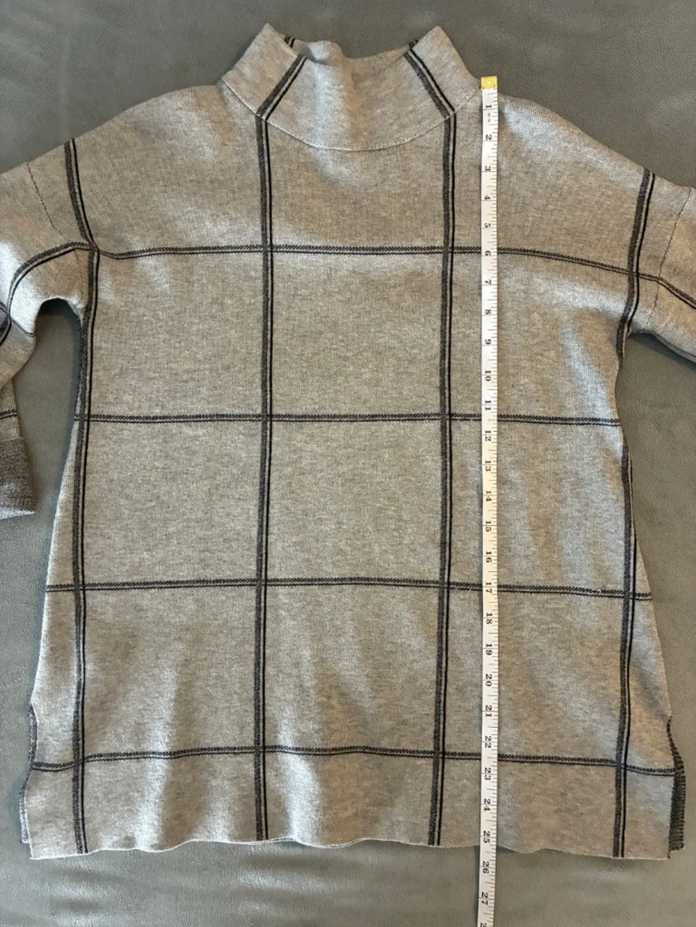 Relaxed Mock Neck Windowpane Sweater - Light Gray - Picture 8 of 9